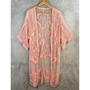 Anna-Kaci Lace Kimono Cardigan Embroidered Floral Mesh Duster Boho Chic Cottage